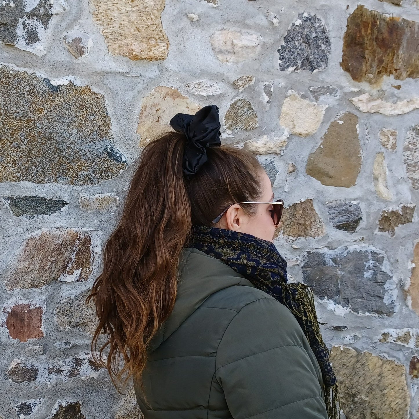 XXL-Chouchou-Noir picoté satiné/Scrunchie-Satin picot black