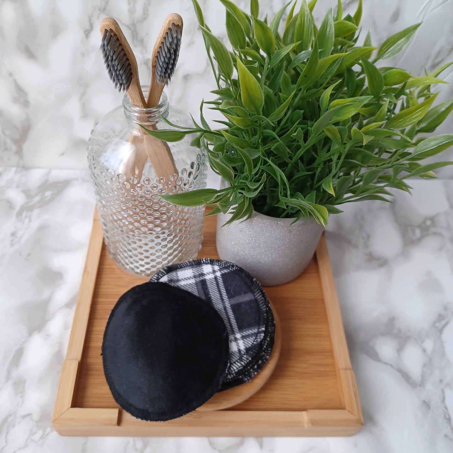 S-Lingettes démaquillantes-Carreauté noir, gris et blanc/S-Makeup remover wipes-black, gray and white checkered