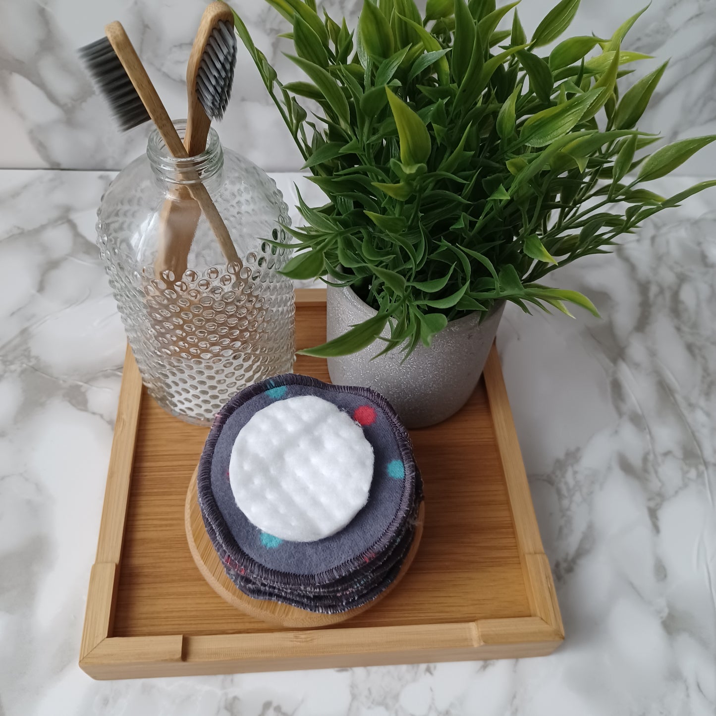 S-Lingettes démaquillantes-Bambou gris-gris picots colorés/S-Makeup remover wipes-Gray bamboo- gray colored pins