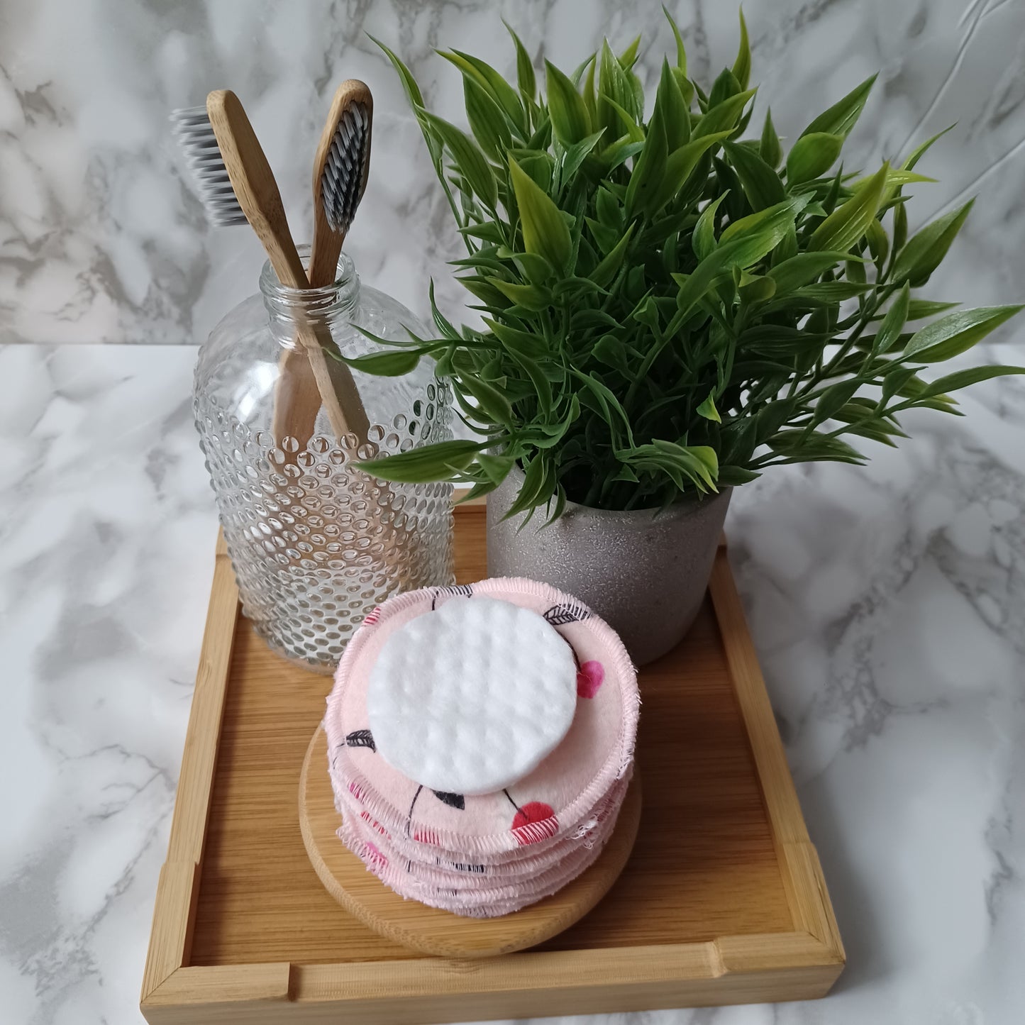 S-Lingettes démaquillantes-Bambou beige-rose avec cerises/S-Makeup remover wipes-Beige bamboo-pink with cherries