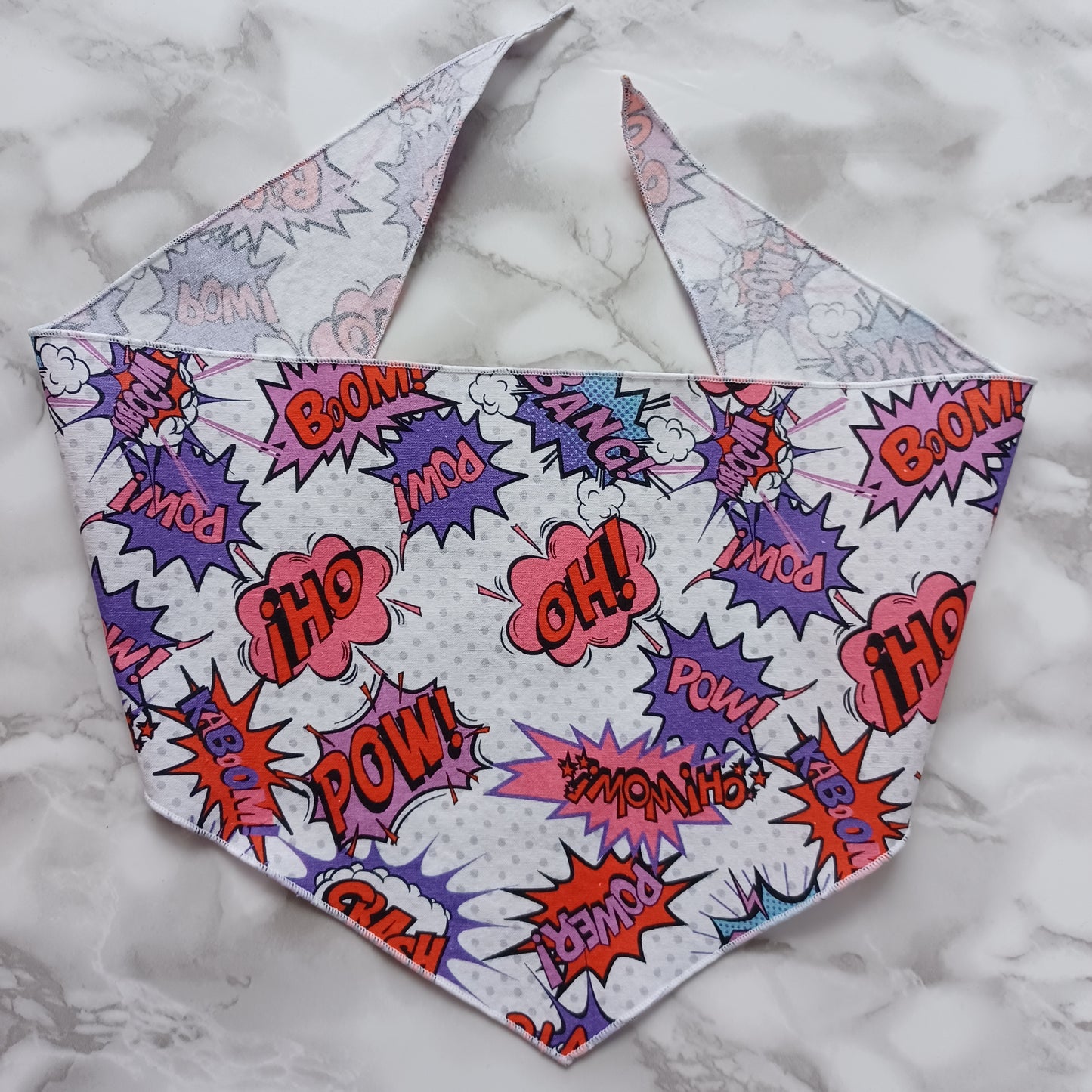 Bavoir-foulard pour bébé-Blanc, rose et mauve POW!!!/Baby bib-Scarf-White, pink and purple POW !!! 0-36 mois