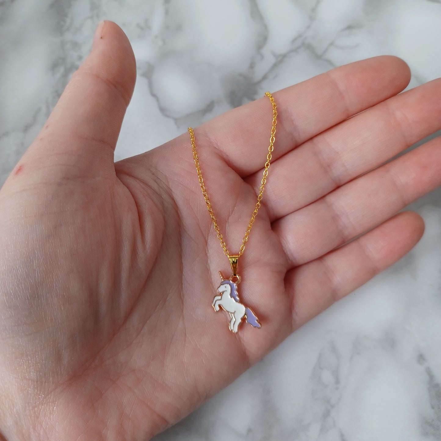Collier licorne mauve et or/Purple and gold unicorn necklace