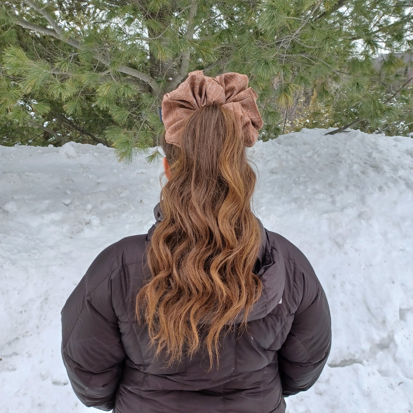 XXL-Chouchou-Marron orangé et blanc/XXL-Scrunchie-Orange-brown and white