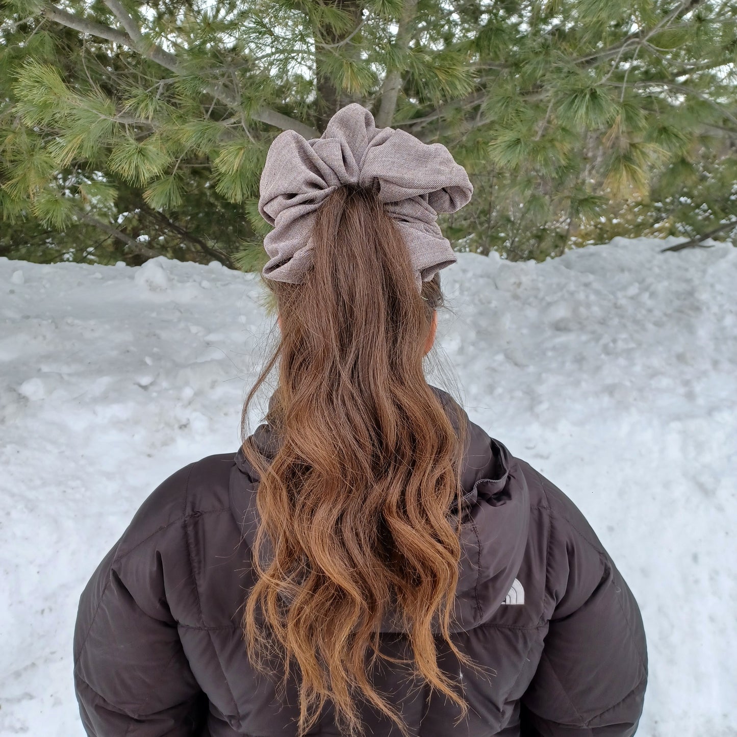 XXL-Chouchou-Brun-blanc tissé épais/XXL-Scrunchie-Heavy Woven Brown-White
