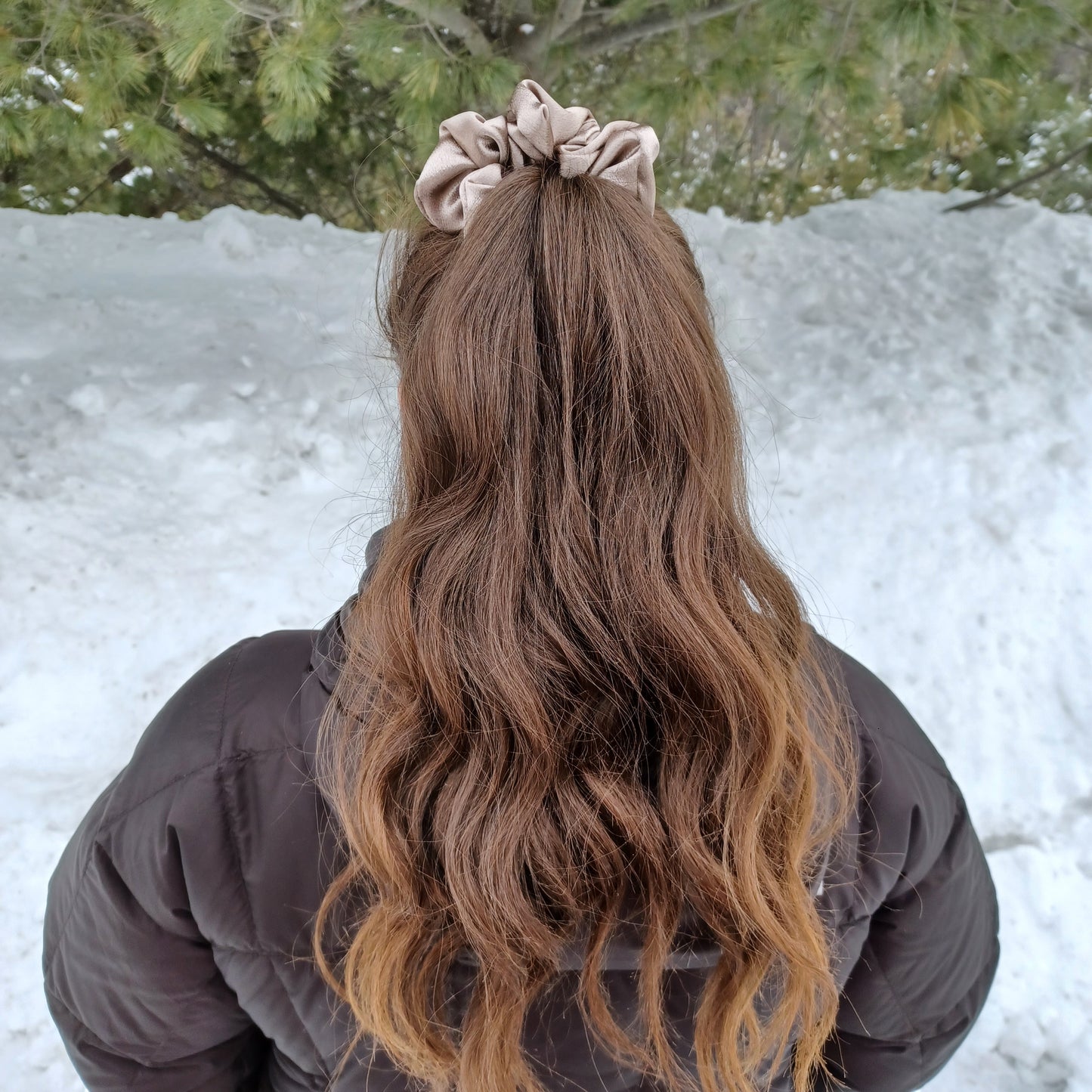 M-Chouchou-Champagne satiné/M-Scrunchie-Champagne satin