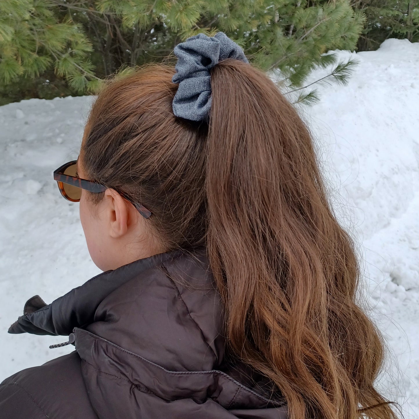 M-Chouchou-Gris foncé épais/M-Scrunchie-Thick dark gray