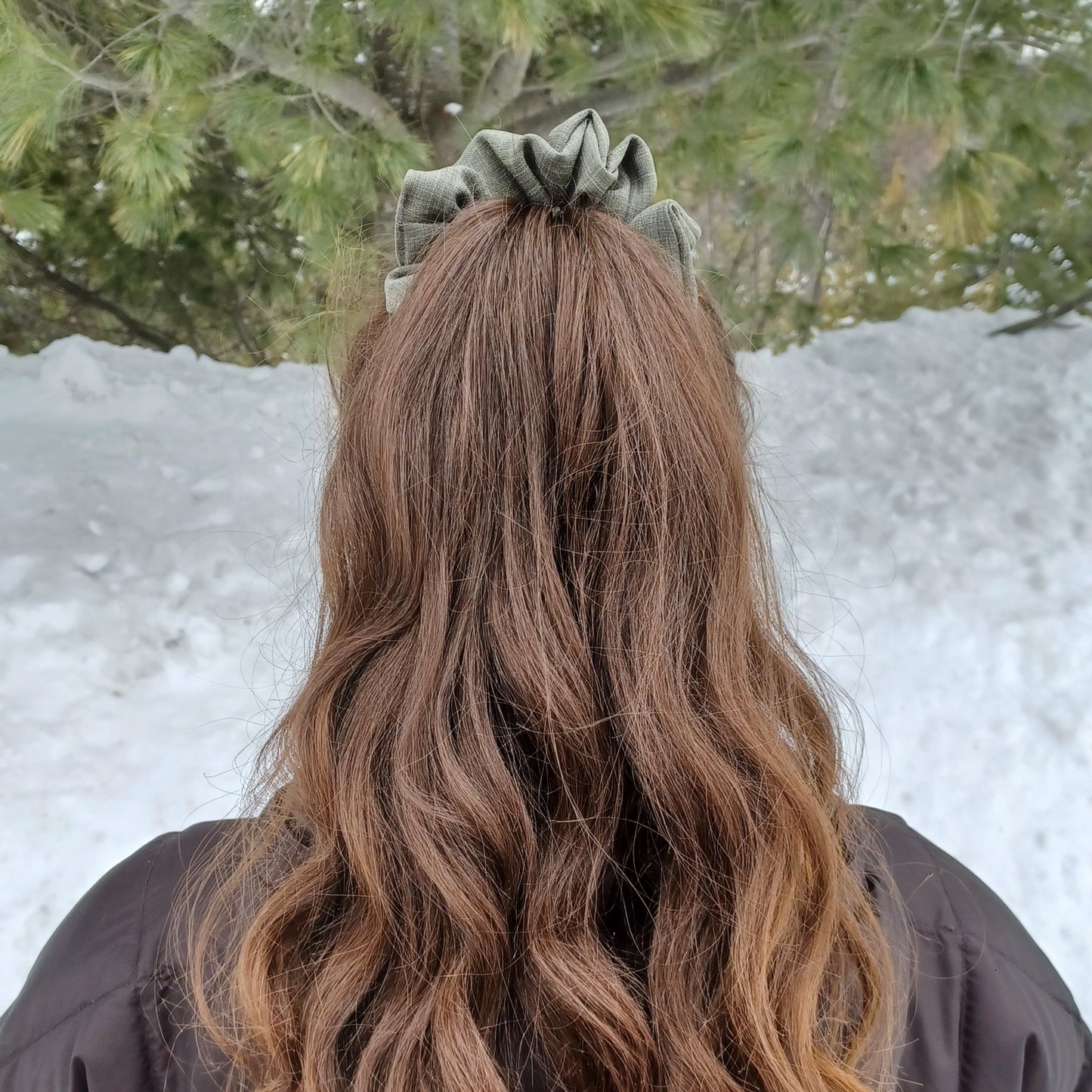 M-Vert kaki carreauté pâle/M-Scrunchie-Pale checkered khaki green
