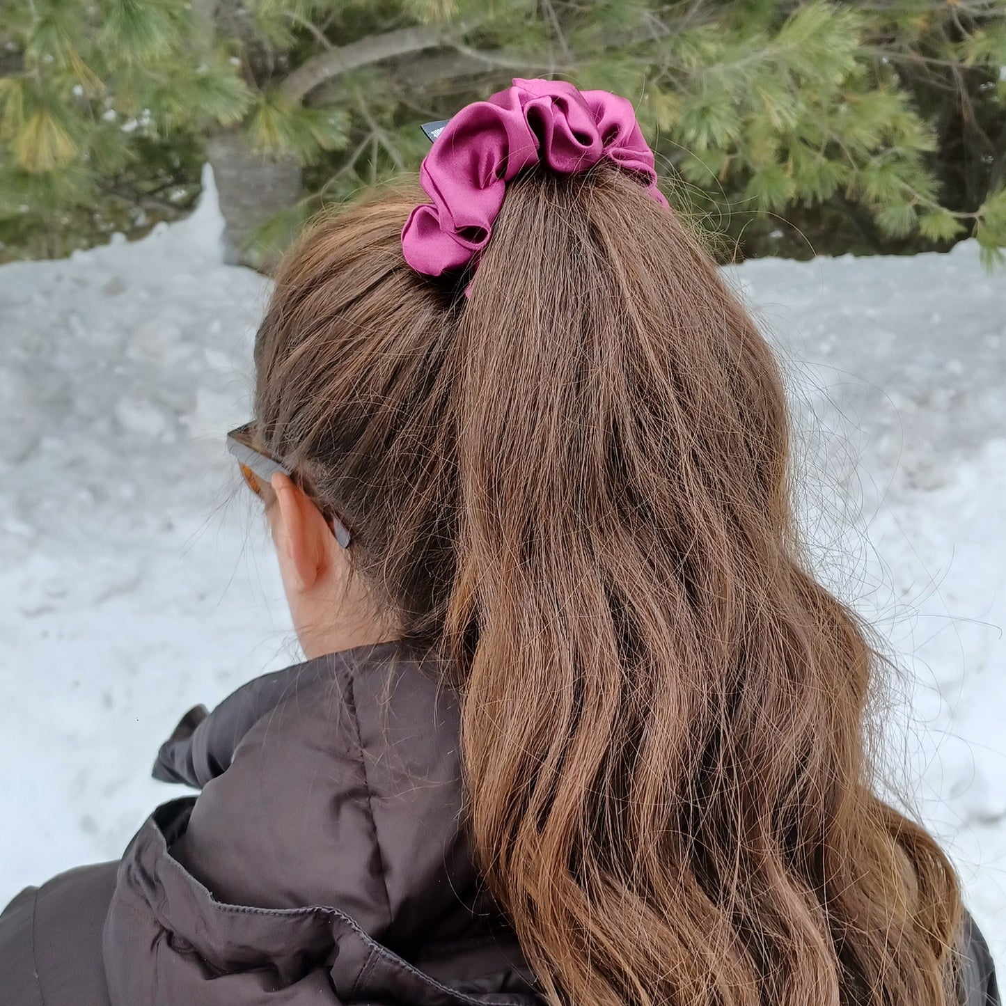 M-Chouchou-Mauve satiné/M-Scrunchie-Purple satin