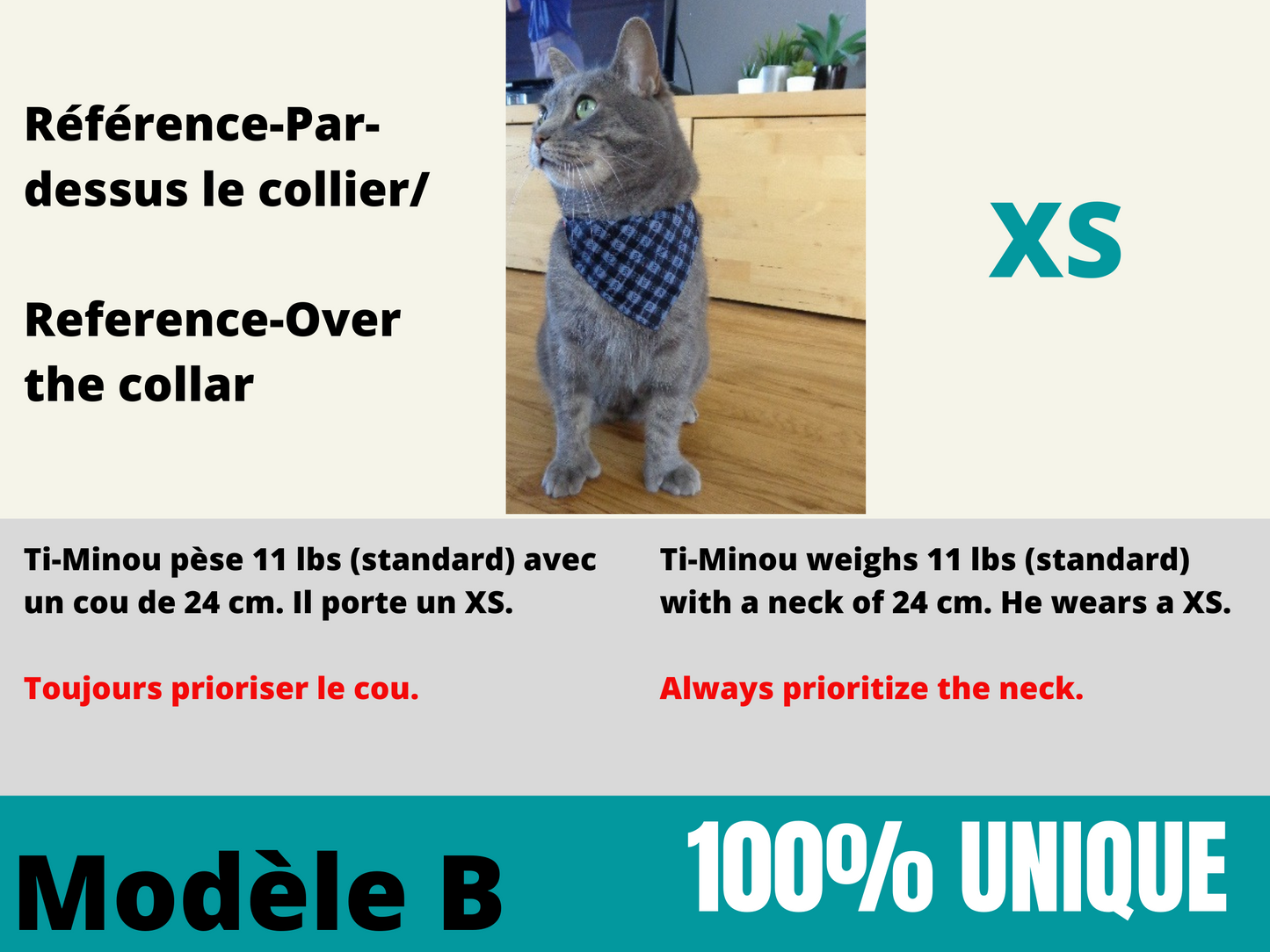 Modèle B-Chat et chien-Foulard par-dessus le collier-Noir avec cerises/Bandana over the collar-Black with cherry