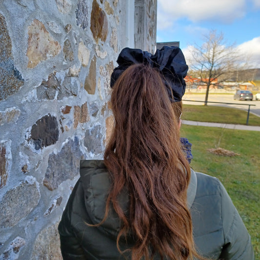 XXL-Chouchou-Noir picoté satiné/Scrunchie-Satin picot black