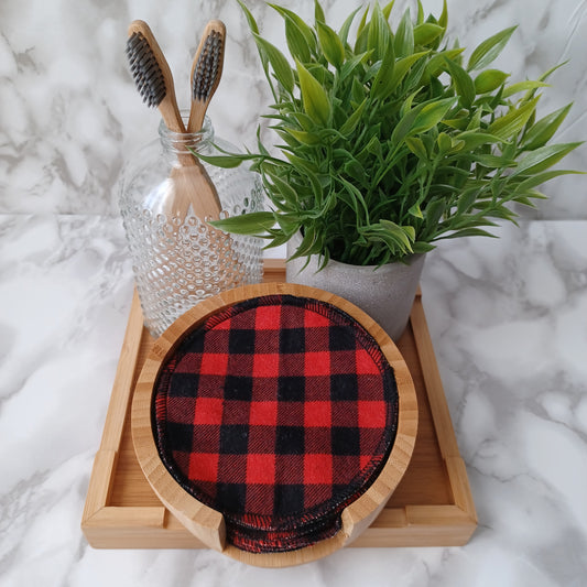 M-Lingettes démaquillantes-Petits carreaux noirs et rouges /M-Makeup remover wipes- Small black and red checks