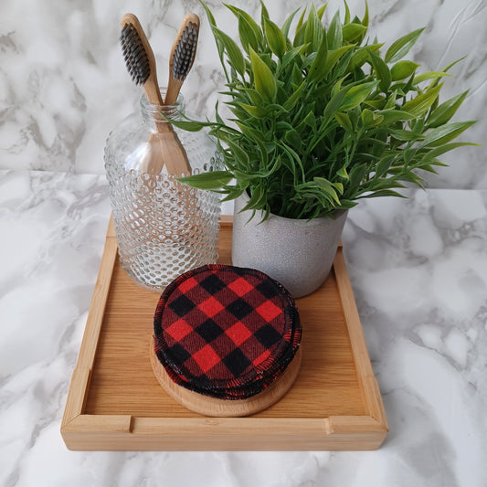 S-Lingettes démaquillantes-Petits carreaux noirs et rouges /S-Makeup remover wipes- Small black and red checks