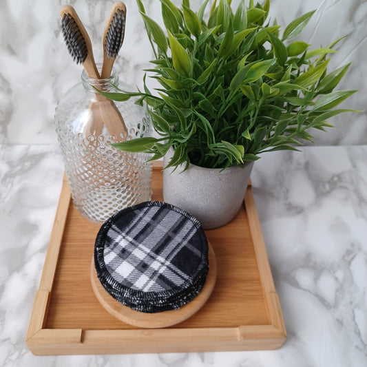S-Lingettes démaquillantes-Carreauté noir, gris et blanc/S-Makeup remover wipes-black, gray and white checkered