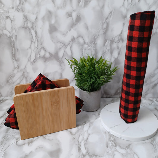 Serviettes de table et Essuie-tout-Petits carreaux noirs et rouges/Napkins and Paperless towels-Small black and red checks