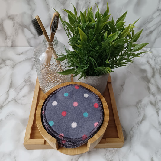 M-Lingettes démaquillantes-Bambou gris-gris picots colorés/M-Makeup remover wipes-Gray bamboo- gray colored pins