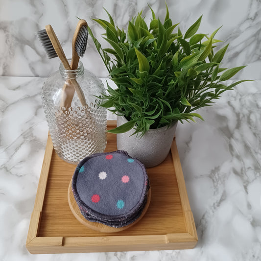 S-Lingettes démaquillantes-Bambou gris-gris picots colorés/S-Makeup remover wipes-Gray bamboo- gray colored pins