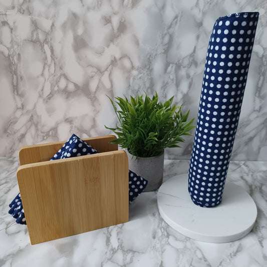 Serviettes de table et Essuie-tout-Bleu avec picots blancs/Napkins and Paperless towels-Blue with polka dot