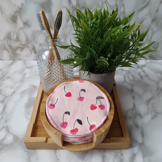 M-Lingettes démaquillantes-Bambou beige-rose avec cerises/M-Makeup remover wipes-Beige bamboo-pink with cherries