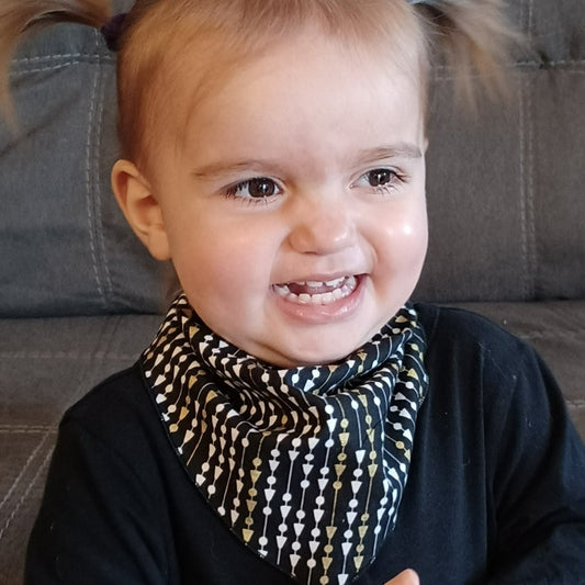 Bavoir-foulard pour bébé-Noir, or et blanc/Baby bib-scarf-Black, gold and white  0-36 mois