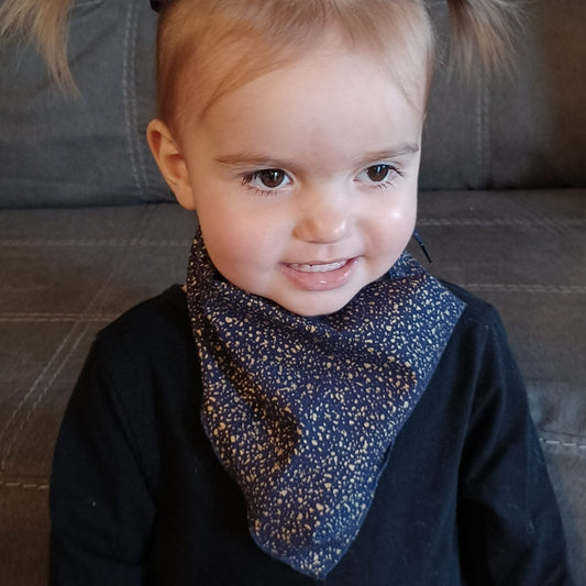 Bavoir-foulard pour bébé-Bleu et pépites d'or/Baby bib-Scarf-Blue and gold nuggets 0-36 mois