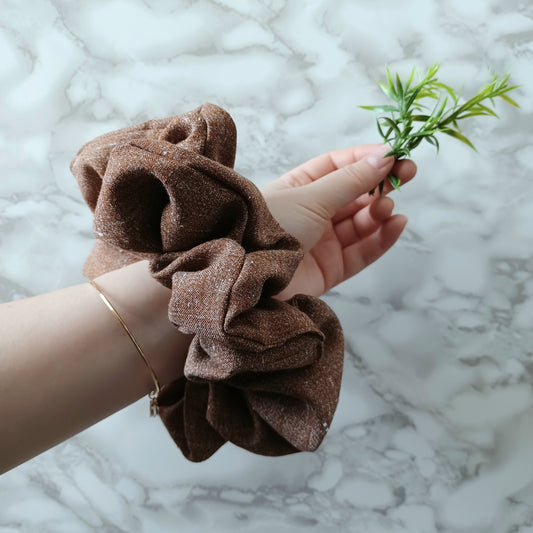 XXL-Chouchou-Marron orangé et blanc/XXL-Scrunchie-Orange-brown and white