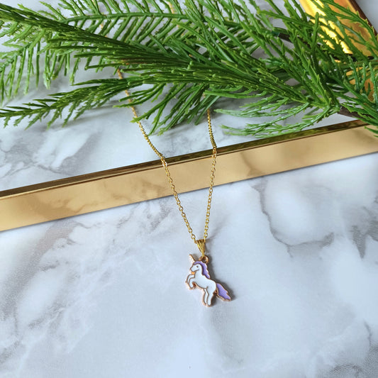 Collier licorne mauve et or/Purple and gold unicorn necklace