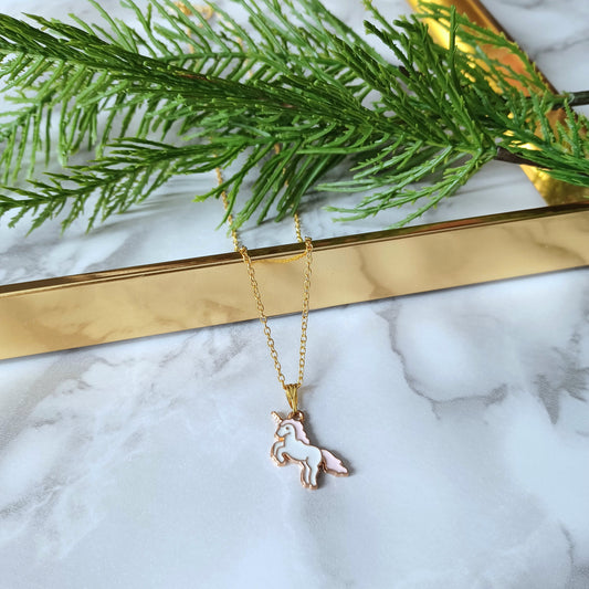 Collier licorne rose et or/Pink and gold unicorn necklace