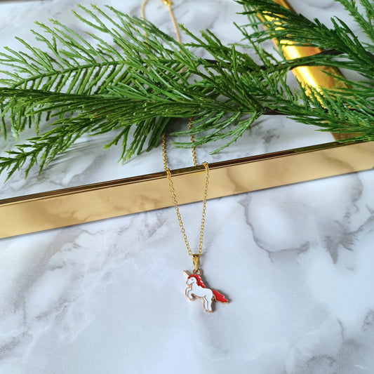 Collier licorne rouge et or/Red and gold unicorn necklace