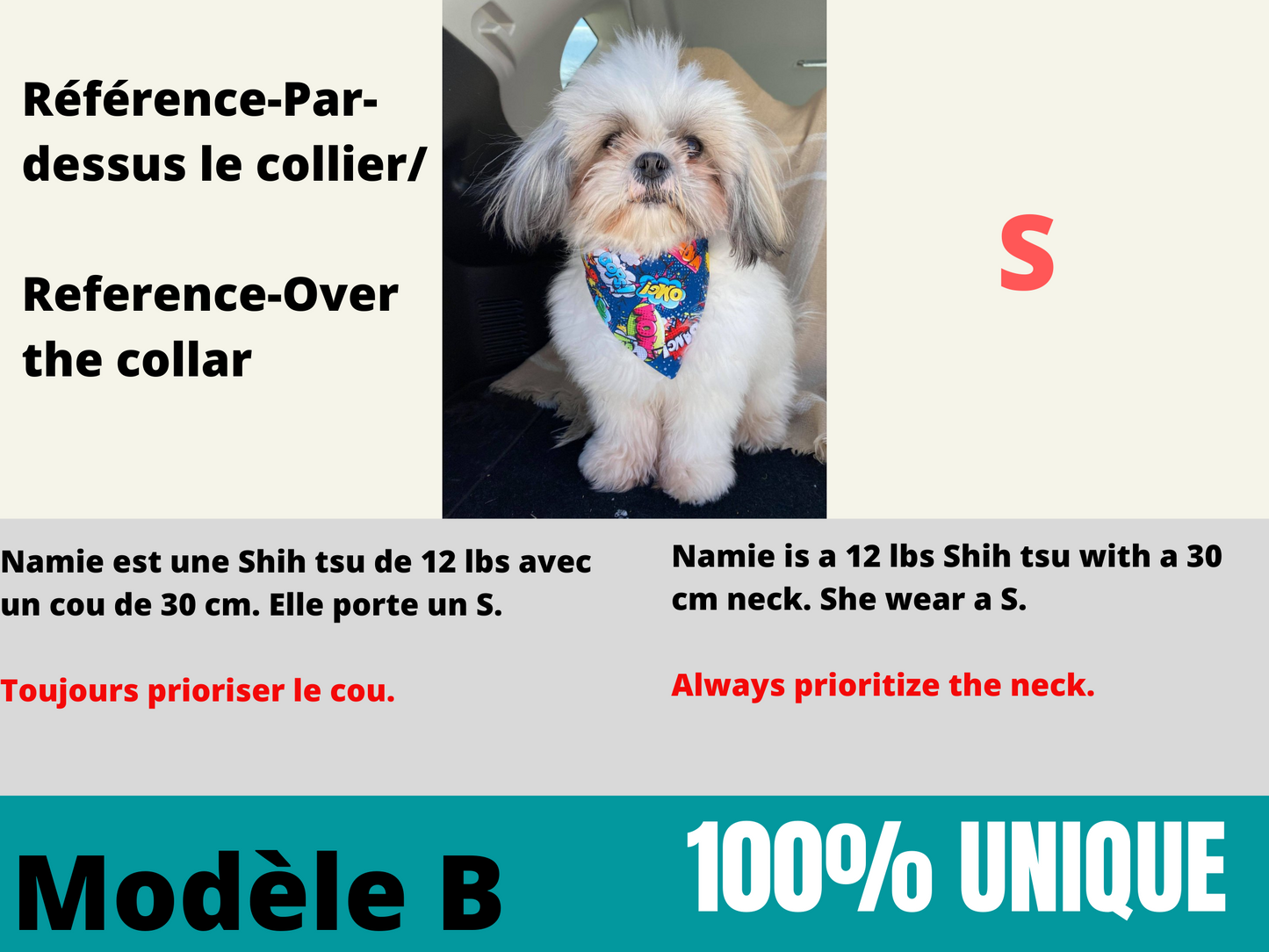 Modèle B-Chat et chien-Foulard par-dessus le collier-Carrés multicolores/Bandana over the collar-Multicolored squares